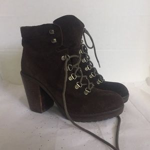Dolce Vita Choc Brown Suede Lace up Boot Chunky Lug Sole Y2K Hiking - Size 7